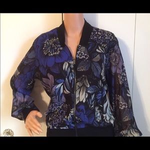 Fuzzi “marine” Bomber Jacket in floral print mesh